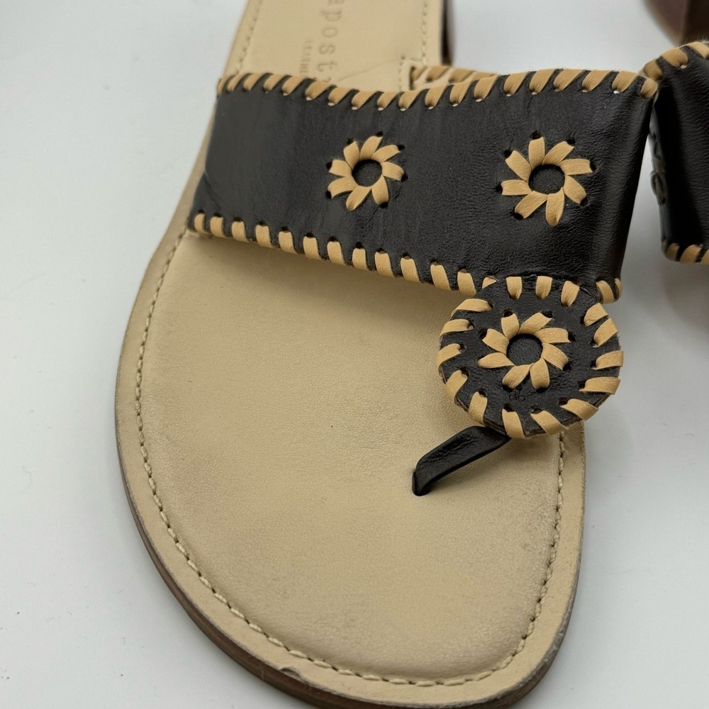 Apostrophe women’s brown cream leather bohemian toe thong slide in sandals 8M - Picture 4 of 8